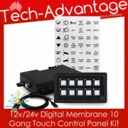 12v 24v Boat Caravan 10 Gang LED Backlit Touch Momentary Switch Panel Kit