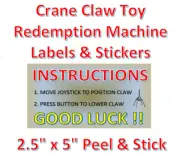 2.5 x 5" Vending Labels Stickers Crane Claw Toy Redemption Machines instruction