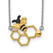 Sterling Silver Rh-Plated Gold-Tone Enamel Bee W/2 In Ext Necklace