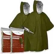 Emergency Survival Rain Poncho - 2 Pack Thermal Mylar Foil Blanket - Reversible Waterproof Heat Retention Rain Protection - Bushcraft Outdoor Gear