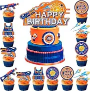 Dart War Party Decorations,13 Pcs Dart War Party Cake Topper Set -Dart Gun Cake Topper + Dart War Cupcake Toppers/Dart War Party Cupcake Toppers for Dart War Birthday Party & Gun Party Decorations