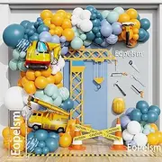 Construction Balloons Garland Arch Kit 155Pcs Yellow and Blue Balloons with Crane Excavator Hammer Foil Balloon for Birthday Baby Shower Trucker Appreciation Day Construction Party Decorations