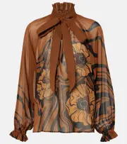 [La DoubleJ] La DoubleJ Cerere floral silk chiffon blouse UK 12 brown