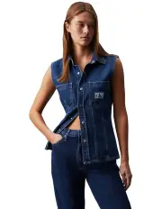 [Calvin Klein Jeans] Sleeveless Lean Denim Shirt in Stone Mid Blue