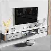 TV Stand Floating TV Unit Under TV with Large Storage Space, Modern Luxury Floating Media Console with Glass Flip-Down Door and Rock Plate Desktop, 4 Colors Television Stands(Light Gray,180x25x24cm)