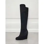 Women's Over-the-Knee Wedge Boots – Suede-Style Burgundy High Boots with Elegant Design, Perfect for Winter Outings and Casual Chic