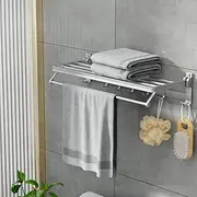 Devanti Towel Rail, 4 Bars Aluminium Electric Towels Rack Clothes Rails Airer Racks Bathroom Holder Wall-Mounted Clothe Storage, Swivel Hanging Hook Silver