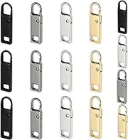 Urmspst Zipper Pull Replacement (2022 Upgraded), 16 Pcs Detachable Zipper Pull Tabs for Luggage Clothing Jackets Backpacks Boots Purse Coat(2Size, 4 Color Black, Silver, Gold, Brilliant Black)