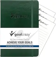 Goal Crazy Undated Planner - 90 Day Guided Journal, 2025 2026 Weekly Organization, Productivity Habit Tracker, Inspirational, Life Setting, Leather, Almond Pages Forest Green