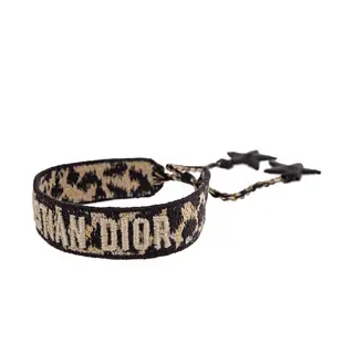 DIOR 新款Dior Oblique字母圖案純棉豹紋星星裝飾單條編織手環 (米色/黑色)