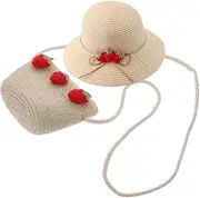 [AKOOSY] Girls Straw Sun Hat Bowknot for Tea Party Beach Hat for Boys and Girls Toddler Straw Woven Sun Protection Beige