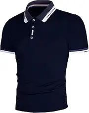 [VgueElegc] Men's Muscle Button Running Shirt Slim Fit Athletic Bodybuilding T-Shirts Color Block Short Sleeve T Shirt, Navy, Medium