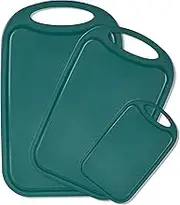 Seeshine Plastic Cutting Board Set of 3, Chopping Boards, BPA Free Meat Cutting Bords with Easy Grip Handle, Juice Groove, Large/Medium/Small Size, for Kitchen Counter Fruit Vegetables(Green)