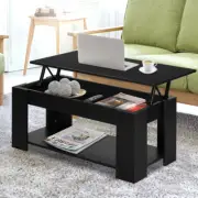 Coffee Table Lift Up Top Tea Side Interior Storage Space Shelf Side Table Black