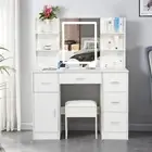Vanity Makeup Table Set with LED Mirror Stool Drawers Bedroom Dressing Table