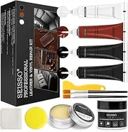 Black Leather Repair Kit for Furniture, Car Seat, Sofa, Boot, Shoes - Dye and Filler With Mink Oil - Brown White Vinyl Restorer for Cat Scratch, Burn Holes