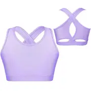 Kids Girls Dance Top Sport Cropped Top Vests Shoulder Straps Sleeveless Keyhole Back Shockproof Running Gym Yoga Sports Bra Top purple 3-4 Years