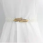 1 Pc Elegant Women Pearl Belt Waist Belt Elastic Buckle Pearl Chain Belts Female
