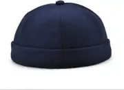 Unisex Cotton Brimless Beanie Hat Adjustable Trendy Skull One Size, Dark Blue