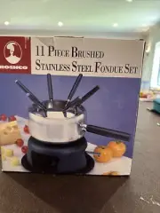 Roshco 11 Piece Brushed 18/8 Stainless Steel Fondue Set Open Box Brand New Forks