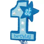 Blue 1st Birthday Pinata w/ Stars Pull String Pk 1
