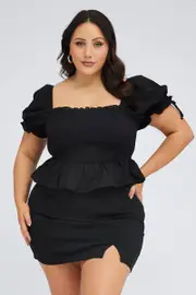 Black Crop Top Short Sleeve Tie Front