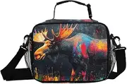 Moose Rainbowcolored Fur Insulated Lunch Box for Women Men - Ideal for Work, Picnics - Includes Adjustable Shoulder Strap