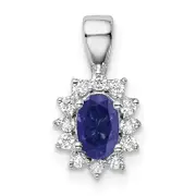 Sterling Silver Rhodium-Plated Cz/Lab Cr Sapphire Pendant