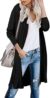 [kenoce] Women's Open Front Long Cardigans Color Block Casual Long Sleeve Knit Lightweight Sweaters Coat