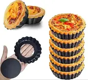 6Pcs/Set Mini Tart Pan Egg Tart Molds with Removable Bottom Non-Stick Pie Pizza Cake Round Mould Tins Tarts Quiche Pan Bakeware (12CM)