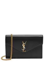 Saint Laurent Envelope Leather Wallet on Chain, Leather Wallet, Black One Size