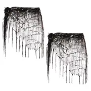Belly Dance Hip Scarf Sequin Triangle Wrap Skirts(Black/Silver, Pack of 2)