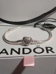Authentic Disney Pandora Bracelet, Mickey Mouse Heart Snake Chain 2 Sided 7