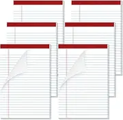 Nichela 5x8 Legal Pads 6 Pack of Note Pads 25 Lines Notepads 30 Sheets Each Legal Writing Pads 80gsm Thick Paper Perfect for School, Work, and Home - Red Border Design with Blue Horizontal Line