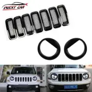 For Jeep Patriot Front Grille Mesh Insert Cover Trim+Angry Bird Headlight Cover (for: Jeep)