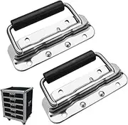 2Pcs Metal Chest Box Spring Folding Handle, 122x41mm Stainless Steel Luggage Hardware for Toolbox Storage Boxes Replacement