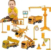 Construction Truck Vehicle Toy Set - Die-Cast Engineering Construction Toy Pull Back Construction Truck | Transport Truck Toy Excavator Crane Vehicle Playset for Boys