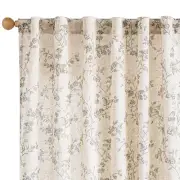 Linen Farmhouse Curtains Grey Floral Curtains 63 Inch Long Back Tab Drapes fo...