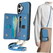 Crossbody Case Wallet for iPhone 16, [Detachable Adjustable Lanyard Strap] PU