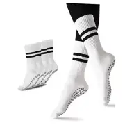 Pilates Grippy Socks with Grips for Women Yoga Non Slip One Size 2 Pairs-white