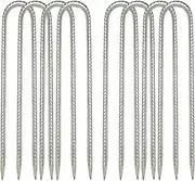 8-Pack Heavy Duty Steel Ground Stakes, 30cm/12 Galvanized Tent Pegs for Anchoring Tents, Trampolines, Sheds & Fencing (U-Typ)