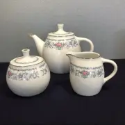 Noritake Roman Blue Teapot Sugarpot Creamer Set Of 3