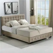 Levede Double Queen Bed Frame Gas Lift Storage Wooden Fabric Matress Base King Double / Fabric-Beige