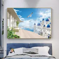 在飛比找Yahoo!奇摩拍賣優惠-地中海風景裝飾畫簡約臥室床頭掛畫餐廳浪漫愛情海房間山水墻壁畫