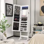 CostwayFree Standing Lockable Jewelry Armoire with Full-length Frameless Mirror-White