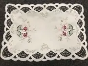 Red Rose Polyester Embroidery Cutwork Placemats Table Mat Runner Dresser Scarf