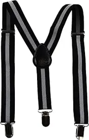 [Zasel] Boys Adjustable Black With Thick White Stripe Patterned Suspenders Black, White