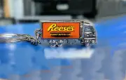 Reeses Peanut Butter Cups Truck Metal Keychain Keyring