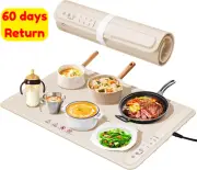 Food Warming Mat Buffet Electric 3 Temp Timer Safety Lock Silicone Warmer Khaki