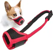 Dog Muzzle Prevent for Biting Barking and Chewing,with Breathable Nylon Soft Mesh Adjustable Loop for Small Medium Large Dogs Training Mouth Cover (Red, XS)